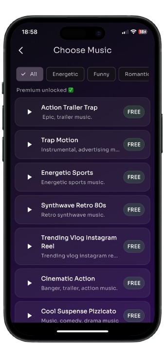 Shayn — choose music from moods like Energetic, Funny and Romantic, every track free